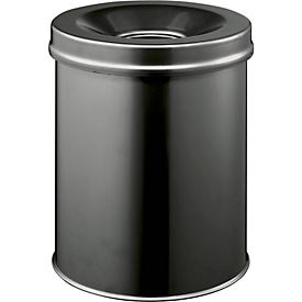 Prullenbak SAFE, zelfblussend,15 liter, Ø 260 x H 357 mm, zwart