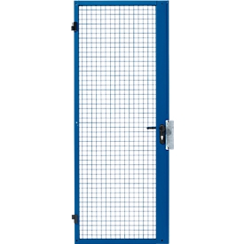 Puerta batiente de una hoja, para sistema de paredes separadoras, bisagra de puerta derecha/izquierda, An 850 x Al 2070 mm, con cerradura de embutir, azul