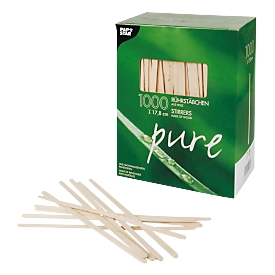 Pure Papstar wegwerproerstaafjes, L 178 x B 5 mm, 100 % biologisch afbreekbaar, gemaakt van FSC®-gecertificeerd hout, lichtbruin, 1000 stuks.