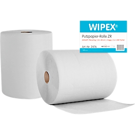 Putzpapier WIPEX®-ZR, 2-lagig, Tuchgröße ca. 220 x 380 mm, Zellstoff & Recyclingrohstoff, weiß, 2 Rollen mit jeweils 1500 Tüchern