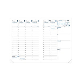 Quo Vadis Agenda Tour Contenu de remplacement 2026, aperçu hebdomadaire, papier Clairefontaine, 9x12,5 cm, 160 pages, certifié PEFC 70%.