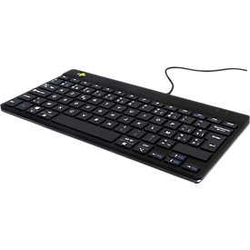 R-Go Tools Tastatur, ergonomisch, Compact break, kabelgebunden, AZERTY (Belgien), USB, LED-Beleuchtung, schwarz