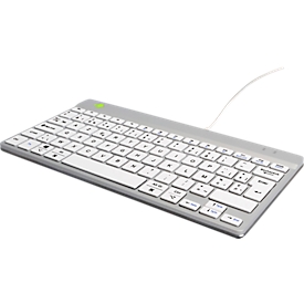 R-Go Tools Tastatur, ergonomisch, Compact break, kabelgebunden, AZERTY (Belgien), USB, LED-Beleuchtung, weiß