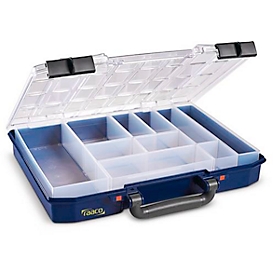 Raaco Sortimentskoffer CarryLite 55 4x8-10, mit 10 Einsätzen, B 337 x T 278 x H 57 mm, aus Polycarbonat/Polypropylen, transparent/blau
