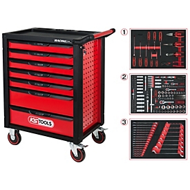 RACINGline SCHWARZ/ROT Werkstattwagen mit 7 Schubladen und 215 Premium-Werkzeugen
