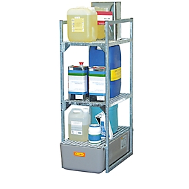 Rack for barrels type 120 variant 1 CEMO, with grid support for small containers, W 450 x H 1310 x D 820 mm