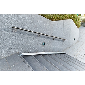 Rampa para bicicletas para escaleras, L 1190-3450 x A 125 mm, hasta 30 kg, elemento básico de 3 piezas, correas de fijación, chapa galvanizada