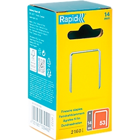 Rapid Feindrahtklammern Typ 53, Präzisionsanschnitt, 14 mm, galvanisiert, 2160 Stück