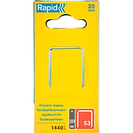 Rapid fine wire staples type 53, 20 mm leg length, galvanized, precision cut, 1440 pieces