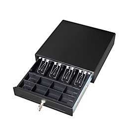 ratiotec® kassalade RCD 250, elektronisch, 8 muntvakken en 4 biljettenvakken, 2 inworpsleuven, afsluitbaar, RJ11, metaal, zwart