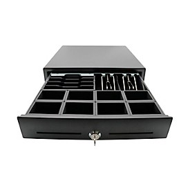 ratiotec® kassalade RCD 250, elektronisch, 8 uitneembare muntencompartimenten en 6 biljettencompartimenten, 2 insteeksleuven, afsluitbaar, RJ11, metaal, zwart