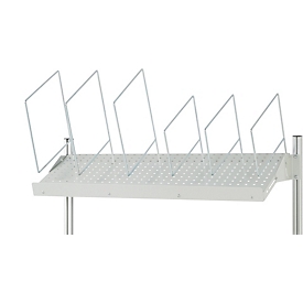 Rau Accessoires pour tables de travail, magasin de cartons inclinable 0-30°, L 1084 x P 450 x H 500 mm, largeur du système 1200 mm, 6 supports de cartons, acier, 30 kg, gris clair