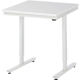 Rau Adlatus werktafel, elektrisch in hoogte verstelbaar, 22 mm spaanplaat met melamine bekleding, tot 150 kg, B 750 x D 800 x H 720-1120 mm, lichtgrijs