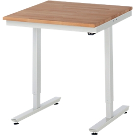 Rau Adlatus werktafel, elektrisch in hoogte verstelbaar, 25 mm geolied massief houten blad, tot 150 kg, B 750 x D 800 x H 720-1120 mm, beuken/lichtgrijs