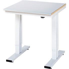 Rau Adlatus werktafel, elektrisch in hoogte verstelbaar, 25 mm MDF-plaat met plaatstalen bekleding, 300 kg, B 750 x D 800 x H 720-1120 mm, zilver/lichtgrijs