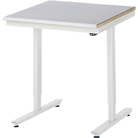 Rau Adlatus werktafel, elektrisch in hoogte verstelbaar, 25 mm MDF-plaat, plaatstalen bekleding, 150 kg, B 750 x D 800 x H 720-1120 mm, zilver/lichtgrijs