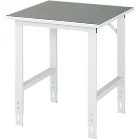 Rau Arbeitstisch Tom, manuell höhenverstellbar, 25 mm Spanplatte mit Linoleumbelag, bis 500 kg, B 750 x T 800 x H 760-1080 mm, hellgrau/lichtgrau