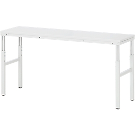 Rau Basistisch Serie E, manuell höhenverstellbar, 22 mm Spanplatte mit Melaminbelag, bis 450 kg, B 1500 x T 900 x H 650-1000 mm, lichtgrau