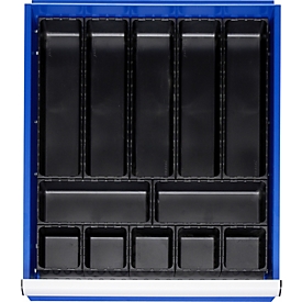 Rau Einteilungsset für Schublade Größe L, Bodenplatte B 490 x T 560 x H 48 mm, Boxenhöhe 48 mm, Stahlblech, silber