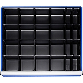 Rau Einteilungsset für Schublade Größe XL, 24 Fächer, B 680 x T 560 x H 45 mm, für Fronthöhe 60–90 mm, Stahlblech, silber