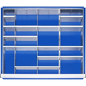 Rau Einteilungsset für Schublade Größe XL, Stahlblech, B 680 × T 560 × H 47 mm, passend für Fronthöhe 60–90 mm, silber