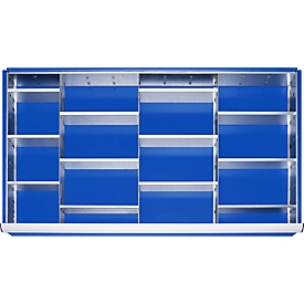Rau Einteilungsset, für Schubladen Größe XXL, für Fronthöhen 60–90 mm, B 1055 x T 560 x H 47 mm, silber