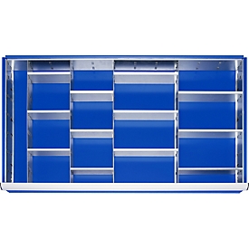 Rau Einteilungsset für Schubladen XXL, Stahlblech, B 1055 x T 560 x H 47 mm, Fronthöhe 60–90 mm, silber