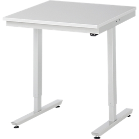 Rau ESD-Arbeitstisch Adlatus, elektrisch höhenverstellbar, 28 mm Spanplatte mit Melaminbelag, bis 150 kg, B 750 x T 800 x H 720-1120 mm, lichtgrau