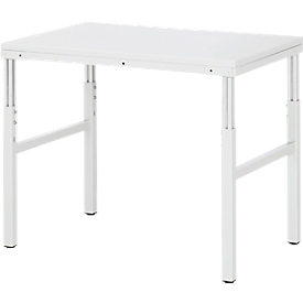 Rau ESD base table series E, manually height adjustable, 28 mm chipboard with melamine coating, up to 450 kg, W 700 x D 500 x H 650-1000 mm, light grey