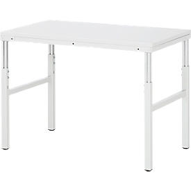 Rau ESD-Bastisch série E, réglable en hauteur manuellement, plateau en aggloméré 28 mm avec revêtement mélaminé, jusqu'à 450 kg, L 1200 x P 700 x H 650-1000 mm, gris clair