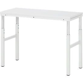 Rau ESD-onderbouwtafel E-serie, handmatig in hoogte verstelbaar, 28 mm spaanplaat met melamine coating, tot 450 kg, B 1200 x D 500 x H 650-1000 mm, lichtgrijs