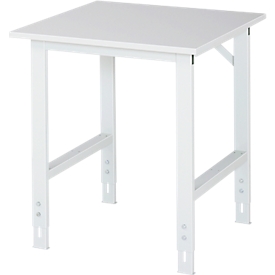 Rau ESD-werktafel Tom, handmatig in hoogte verstelbaar, 28 mm spaanplaat met melamine coating, tot 500 kg, B 750 x D 800 x H 760-1080 mm, lichtgrijs