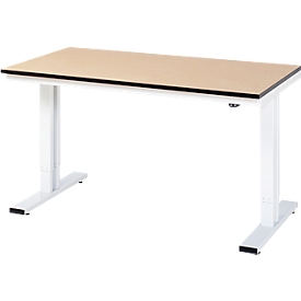 Rau établi Adlatus, réglage électrique de la hauteur, plateau MDF 22 mm, jusqu'à 300 kg, L 1500 x P 800 x H 720-1120 mm, brun/gris clair