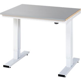 Rau établi Adlatus, réglage électrique de la hauteur, plateau MDF 25 mm avec revêtement inox, jusqu'à 300 kg, L 1000 x P 800 x H 720-1120 mm, argent/gris clair