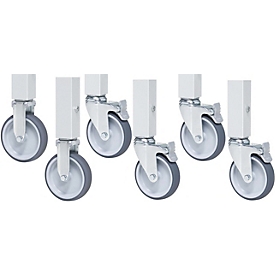 Rau Jeu de roulettes, 2 roulettes fixes, 4 roulettes pivotantes avec frein, diamètre des roulettes 125 mm, charge admissible 450 kg, gris clair