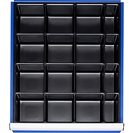 Rau Kit de compartimentation pour tiroir taille L, 16 compartiments, tôle d'acier, L 490 x P 560 x H 47 mm, hauteur de façade 60-90 mm, argenté