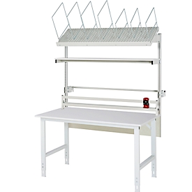 Rau Packtischsystem 01 Arbeitstisch-Serie Tom, B 1500 x T 800 x H 760-1080 mm, Buche-Massivholzplatte, bis 500 kg