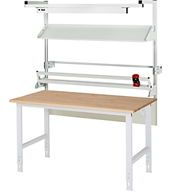 Rau Packtischsystem 02 Arbeitstisch-Serie Tom, B 1500 x T 800 x H 760-1080 mm, Buche-Massivholzplatte, bis 500 kg