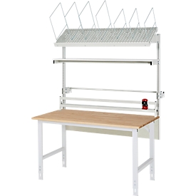 Rau Packtischsystem 03 Arbeitstisch-Serie Tom, B 1500 x T 800 x H 760-1080 mm, Buche-Massivholzplatte, bis 500 kg