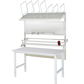 Rau Packtischsystem 03 Arbeitstisch-Serie Tom, B 1500 x T 800 x H 760-1080 mm, Buche-Massivholzplatte, bis 500 kg