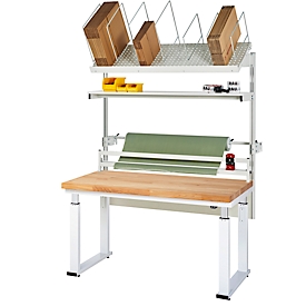 Rau Packtischsystem 03 Werbank-Serie adlatus 600, B 1500 x T 700 x H 740-1140 mm, Buche-Massivholzplatte, bis 600 kg