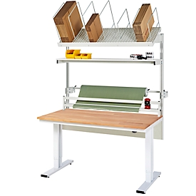 Rau Packtischsystem 03 Werktisch-Serie adlatus 300, B 1500 x T 1000 x H 720-1120 mm, Buche-Massivholzplatte, bis 300 kg