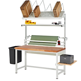 Rau Packtischsystem 04 Werkbank-Serie 8000, B 2000 x T 700 x H 840-1040 mm, Buche-Massivholzplatte, bis 1250 kg