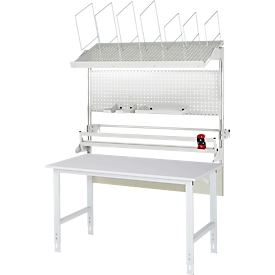 Rau Packtischsystem 05 Arbeitstisch-Serie Tom, B 1500 x T 800 x H 760-1080 mm, Melamin-Platte, bis 500 kg
