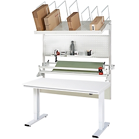Rau Packtischsystem 05 Werktisch-Serie adlatus 300, B 1500 x T 800 x H 720-1120 mm, Melamin-Platte, bis 300 kg