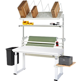 Rau Système de table d'emballage 04 Série adlatus 600, L 1500 x P 700 x H 740-1140 mm, plateau HPL, jusqu'à 600 kg