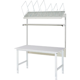 Rau Système de tables d'emballage 01 Série de tables de travail Tom, L 1500 x P 800 x H 760-1080 mm, plateau en mélamine, jusqu'à 500 kg
