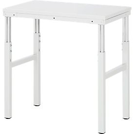 Rau Table de base série E, réglable en hauteur manuellement, plateau en aggloméré de 22 mm avec revêtement en mélamine, jusqu'à 450 kg, L 700 x P 500 x H 650-1000 mm, gris clair