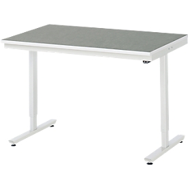 Rau Table de travail Adlatus, réglage électrique de la hauteur, panneau d'aggloméré 25 mm, revêtement en linoléum, 150 kg, L 1250 x P 800 x H 720-1120 mm, gris clair/gris clair