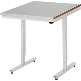 Rau werktafel Adlatus, elektrisch in hoogte verstelbaar, 25 mm MDF blad, roestvrij stalen bekleding, tot 150 kg, B 750 x D 800 x H 720-1120 mm, zilver/lichtgrijs